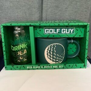 NWB golf-themed beer glass & coffee mug set